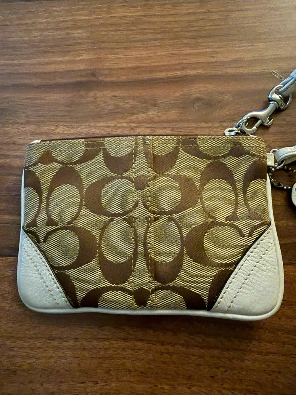 Coach Cream Signature Monogram Canvas Wristlet